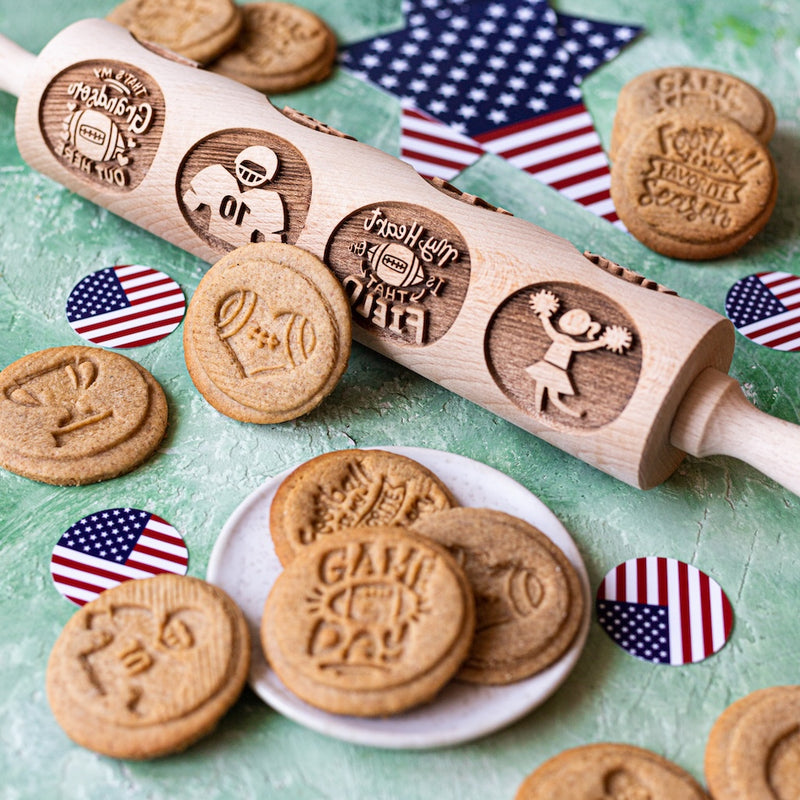 Engraved Rolling pin with American Football Pattern