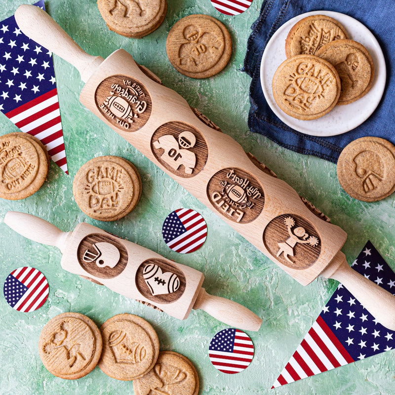 Engraved Rolling pin with American Football Pattern