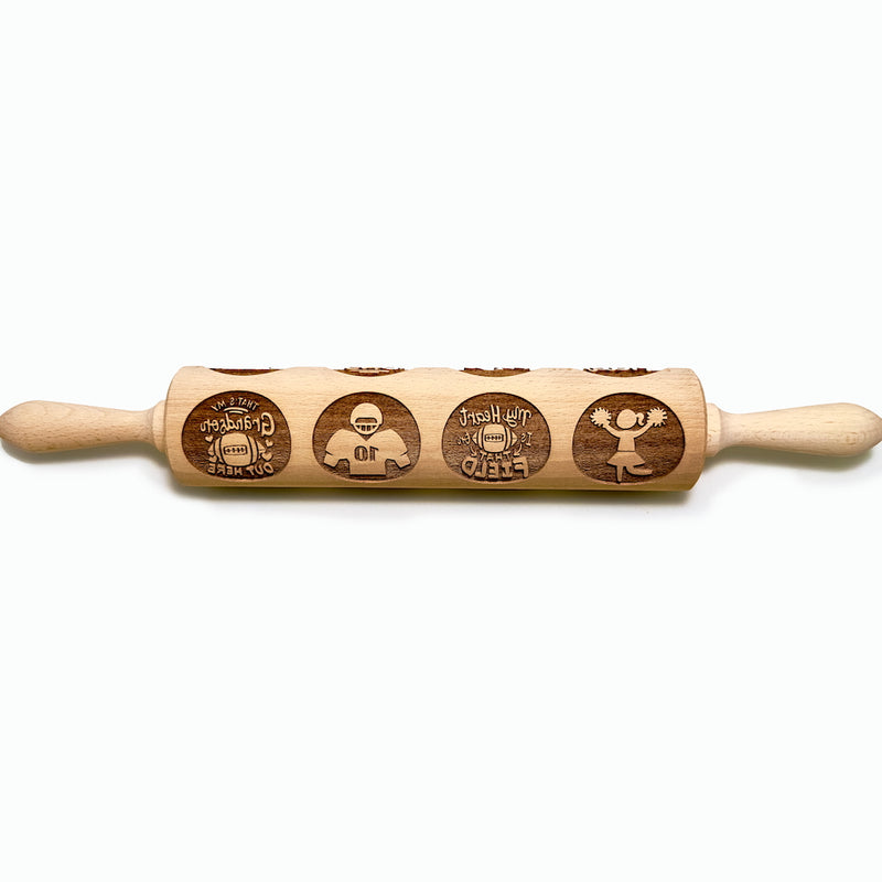 Engraved Rolling pin with American Football Pattern