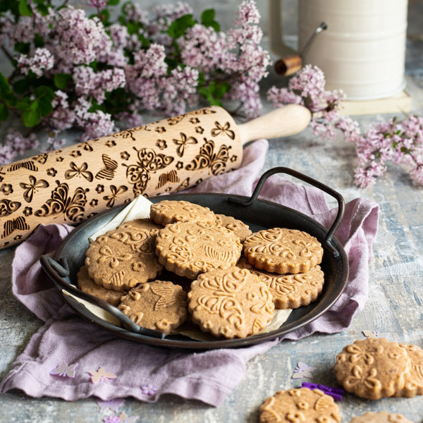 Engraved Rolling pin with Butterflies Pattern