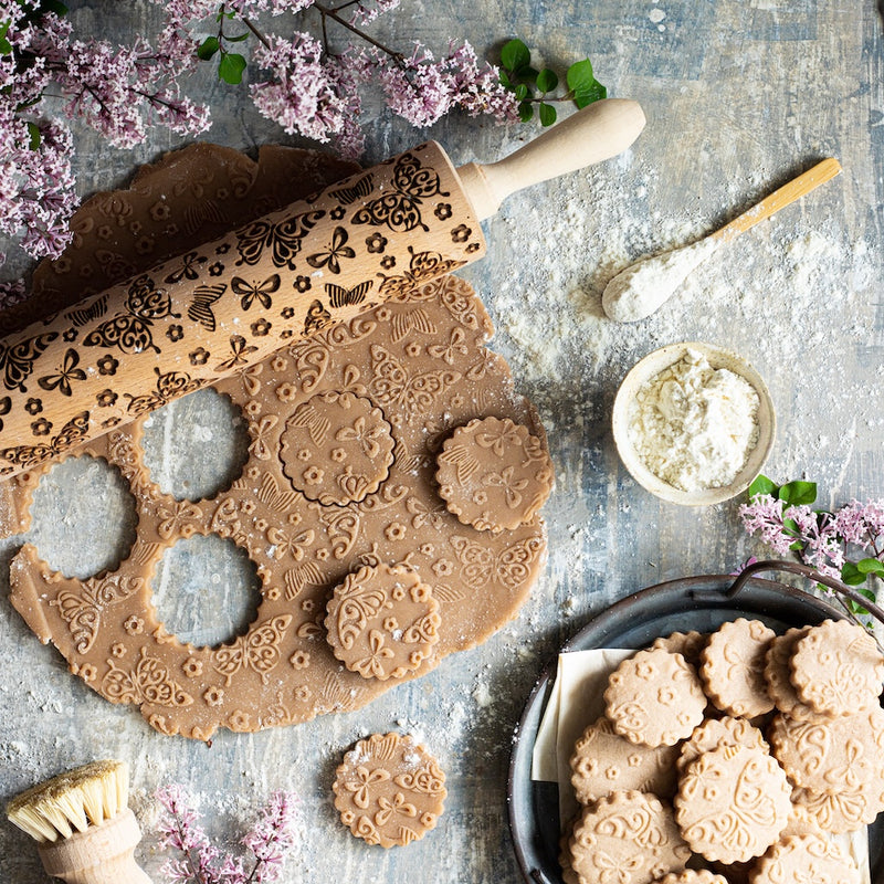 Engraved Rolling pin with Butterflies Pattern