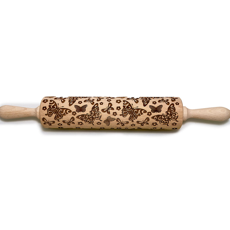 Engraved Rolling pin with Butterflies Pattern