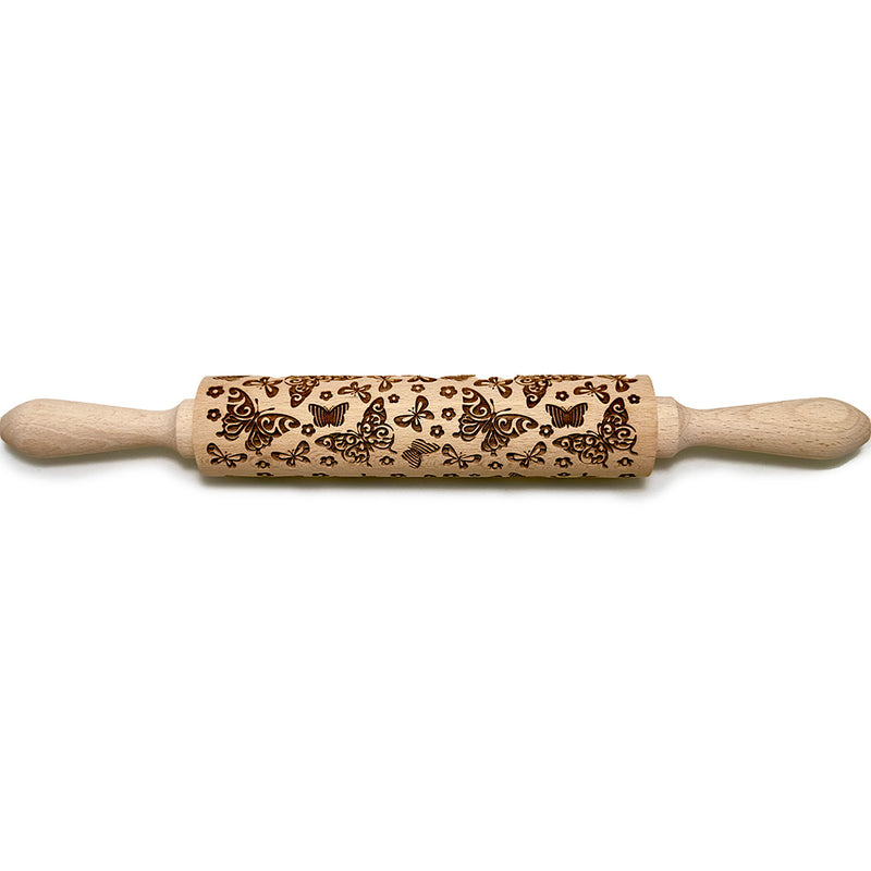 Engraved Rolling pin with Butterflies Pattern