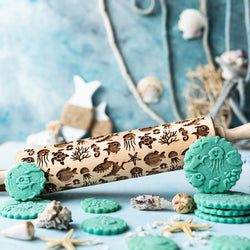 Engraved Rolling pin with Cartoon Ocean Pattern