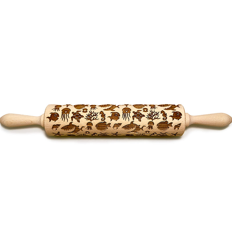 Engraved Rolling pin with Cartoon Ocean Pattern