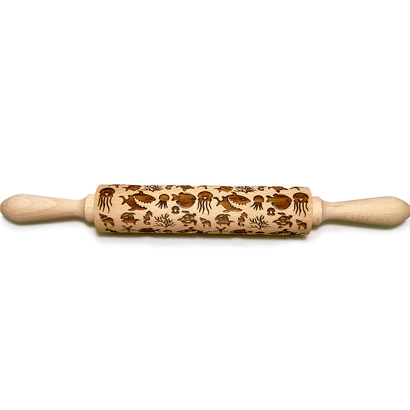 Engraved Rolling pin with Cartoon Ocean Pattern