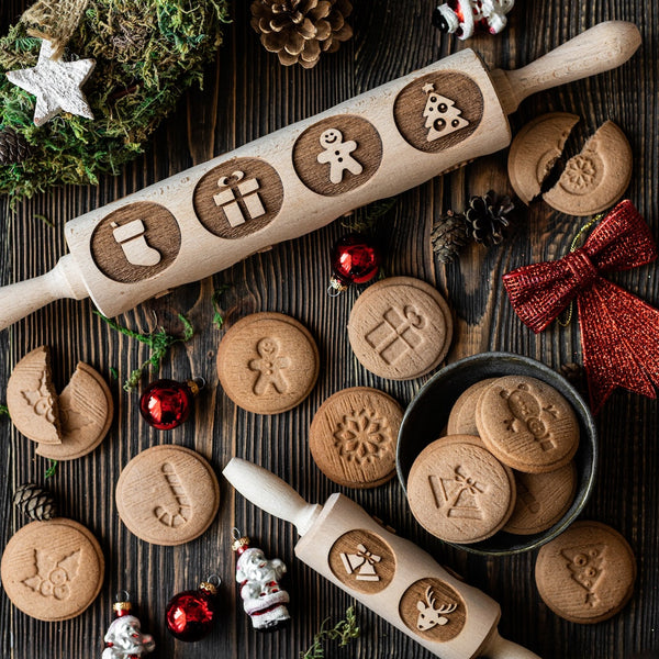 Engraved Rolling pin with Christmas Pattern