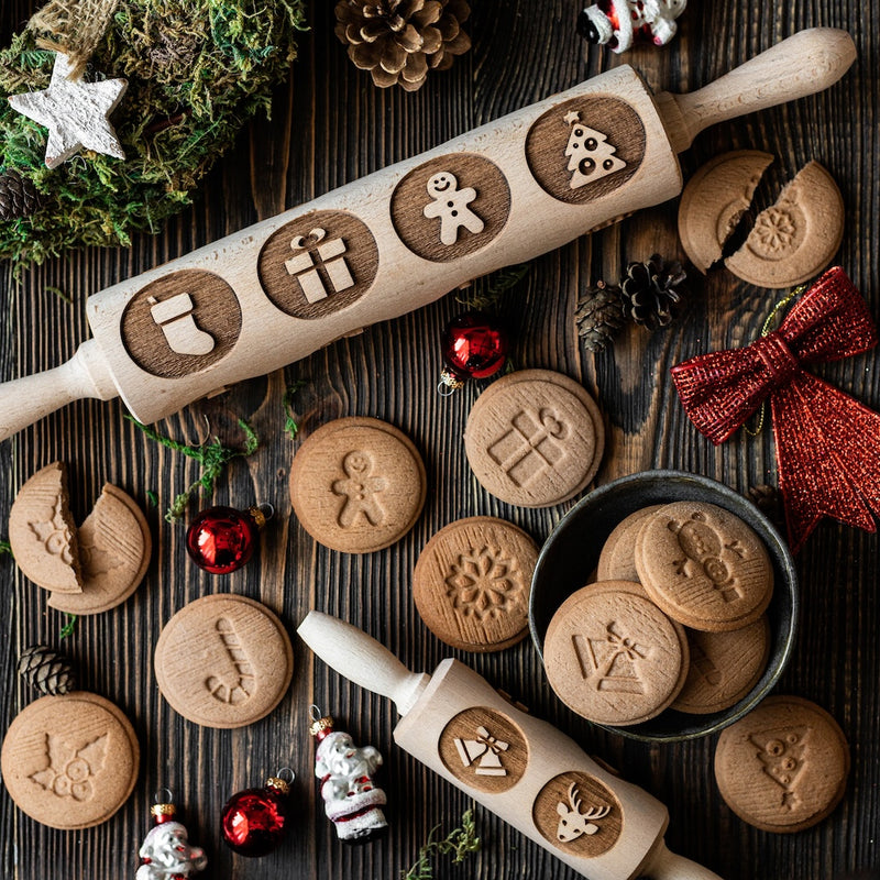 Engraved Rolling pin with Christmas Pattern