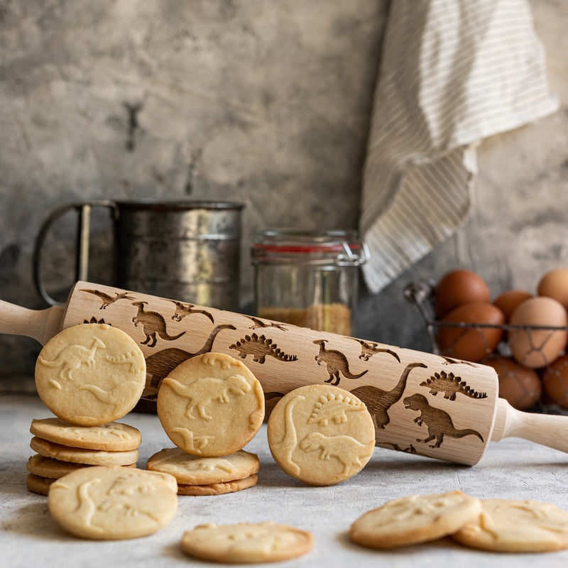 Engraved Rolling pin with Dinosaurs Pattern