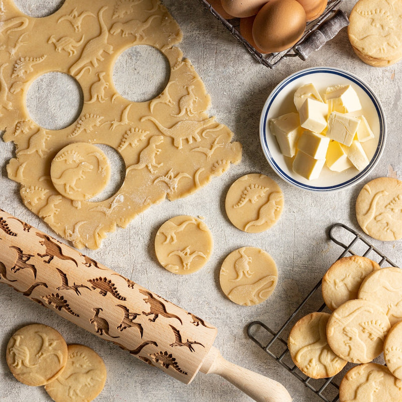 Engraved Rolling pin with Dinosaurs Pattern