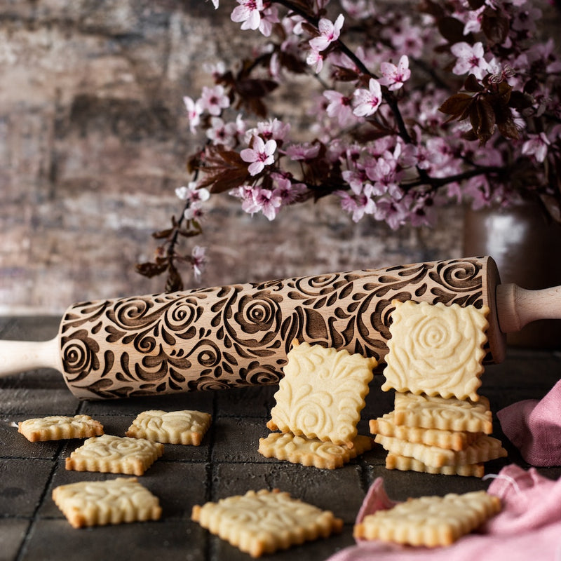 Engraved Rolling pin with Enchanted Garden Pattern