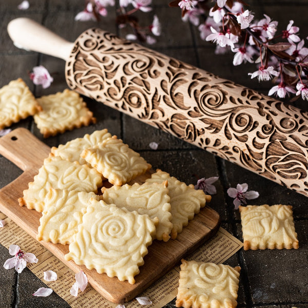 Engraved Rolling pin with Enchanted Garden Pattern