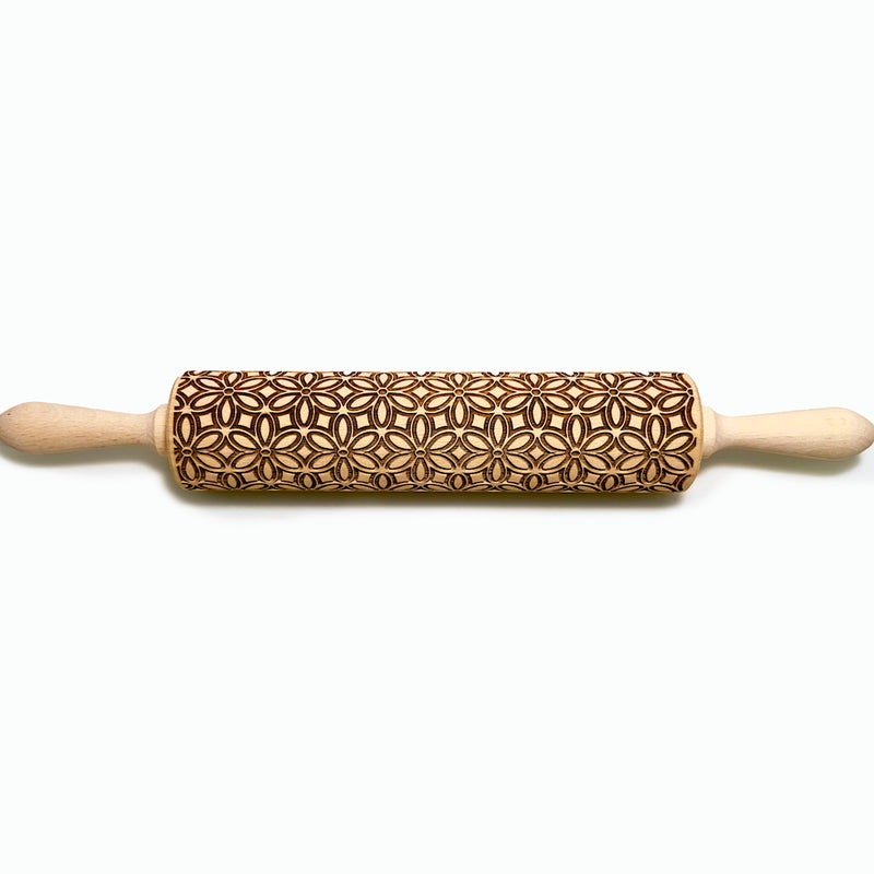 Engraved Rolling pin with Flower Art Pattern