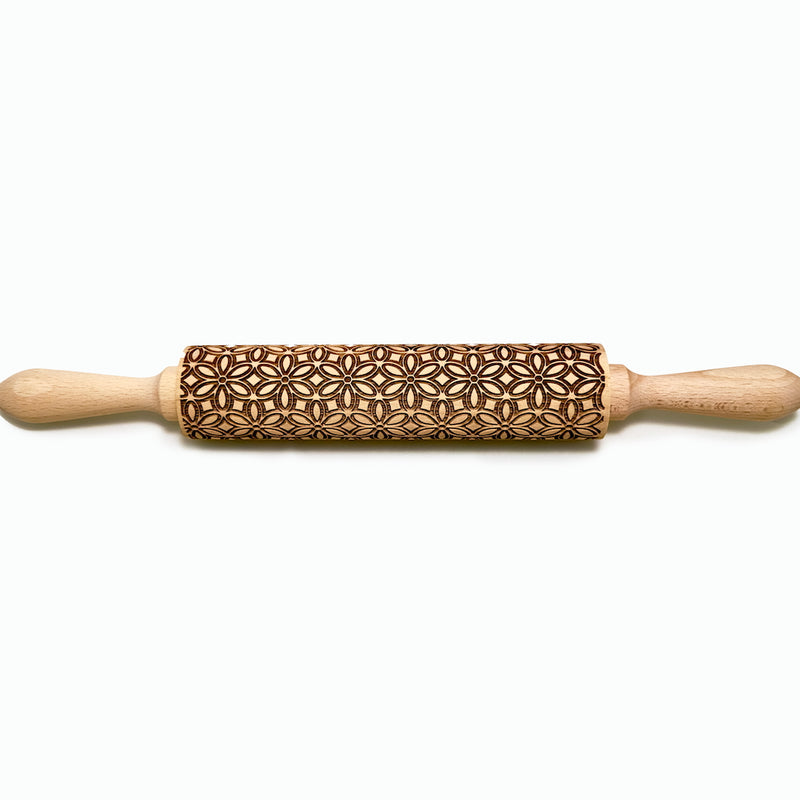 Engraved Rolling pin with Flower Art Pattern