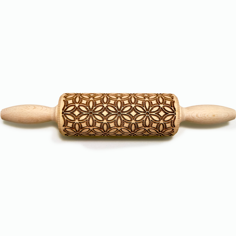 Engraved Rolling pin with Flower Art Pattern