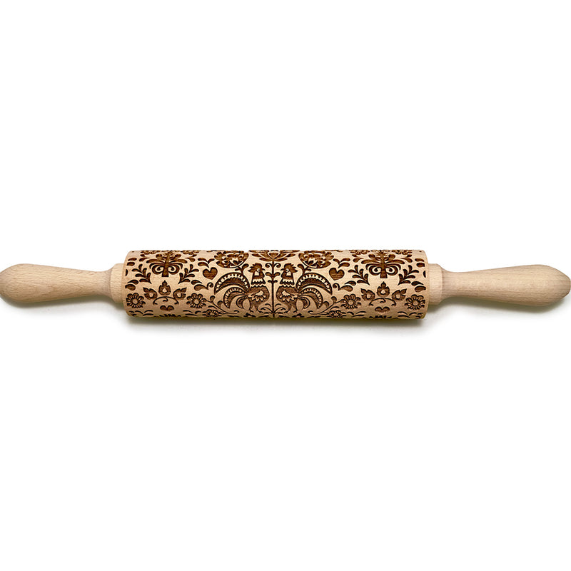 Engraved Rolling pin with Folk Floral Pattern