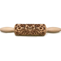 Engraved Rolling pin with Folk Floral Pattern