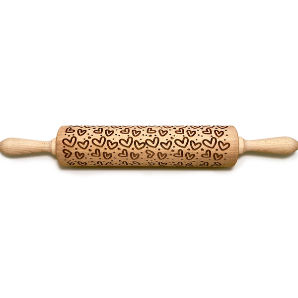 Engraved Rolling pin with Hearts Pattern