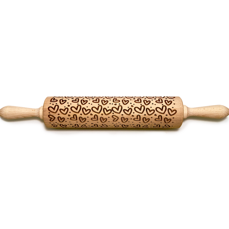 Engraved Rolling pin with Hearts Pattern