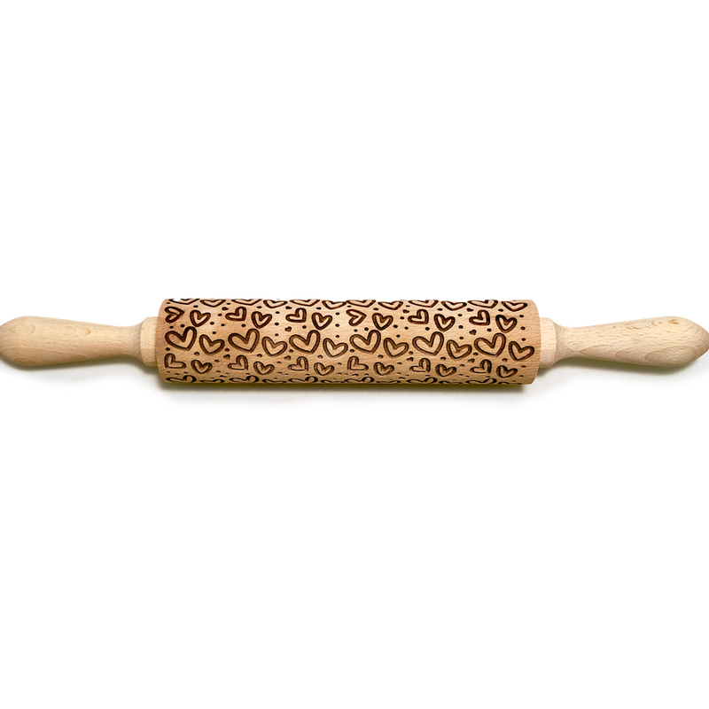 Engraved Rolling pin with Hearts Pattern