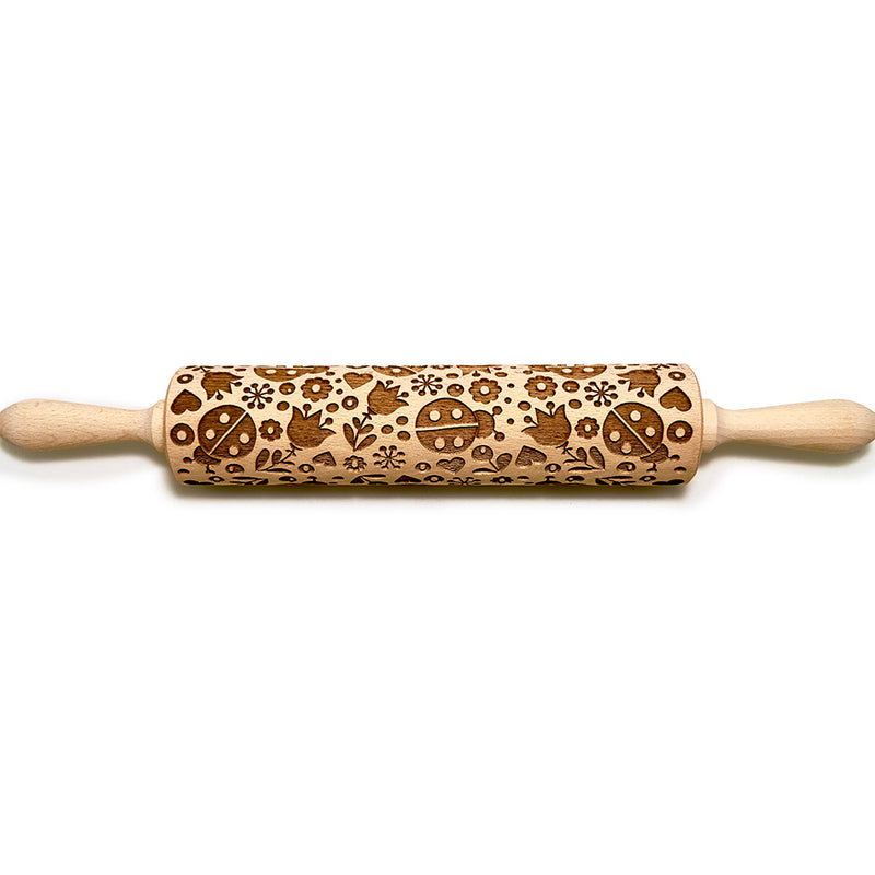 Engraved Rolling pin with Ladybugs Pattern