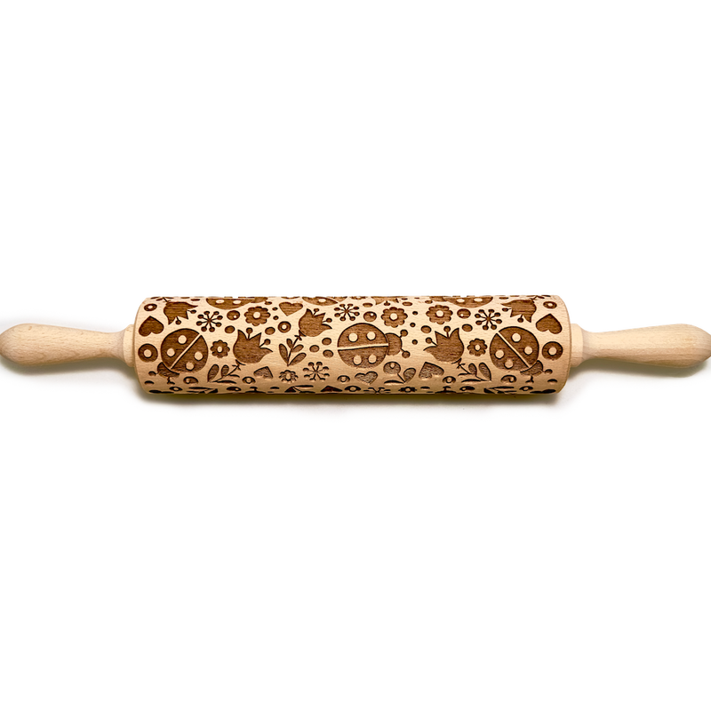 Engraved Rolling pin with Ladybugs Pattern