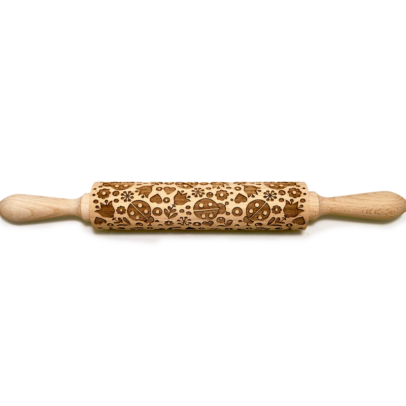 Engraved Rolling pin with Ladybugs Pattern