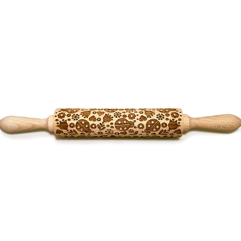 Engraved Rolling pin with Ladybugs Pattern