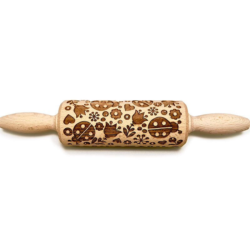 Engraved Rolling pin with Ladybugs Pattern