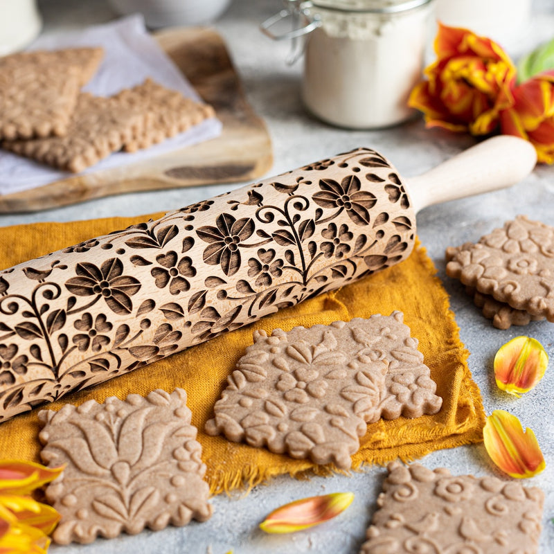 Engraved Rolling pin with Nature Floral Pattern