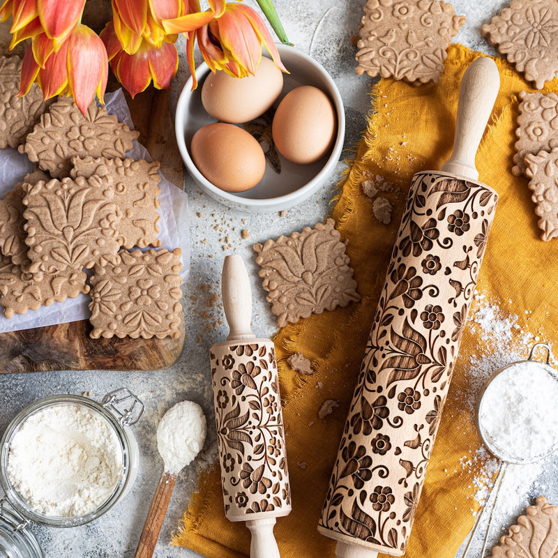 Engraved Rolling pin with Nature Floral Pattern