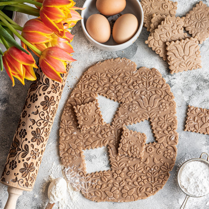 Engraved Rolling pin with Nature Floral Pattern