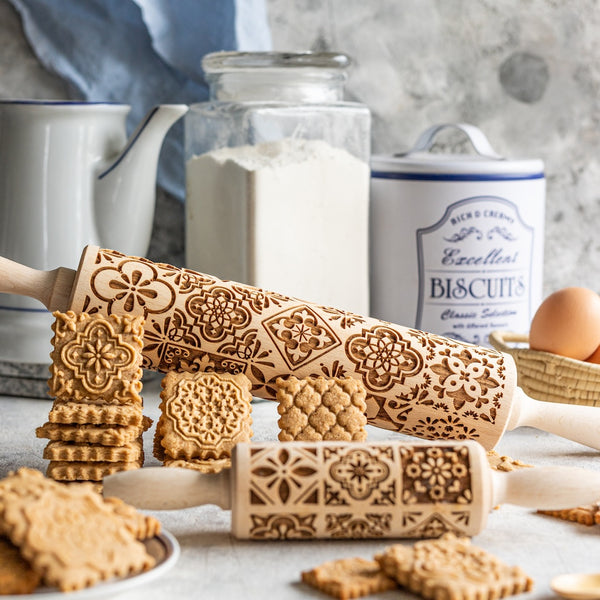 Engraved Rolling pin with Portuguese Tiles Pattern