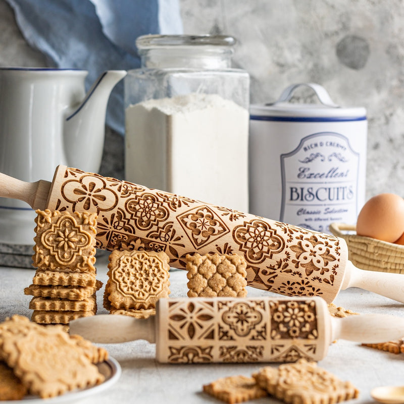 Engraved Rolling pin with Portuguese Tiles Pattern