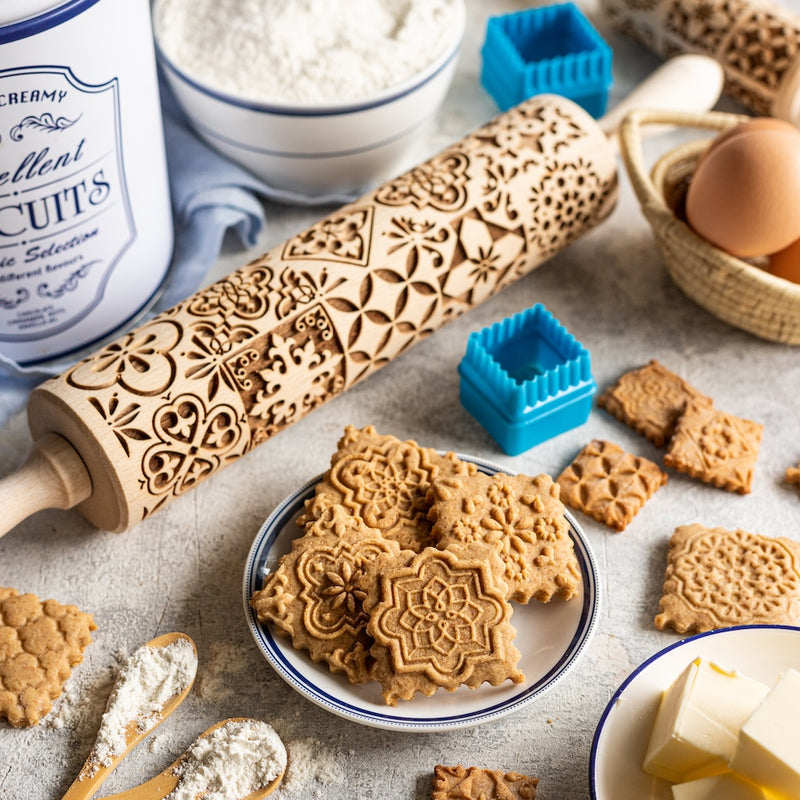 Engraved Rolling pin with Portuguese Tiles Pattern