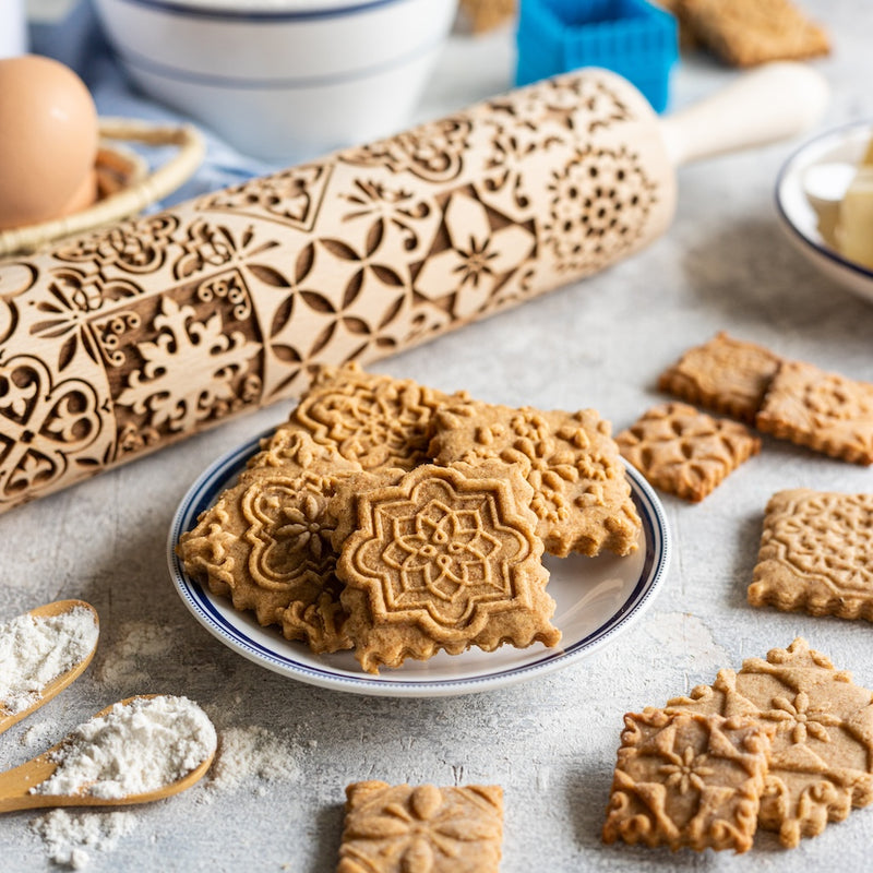 Engraved Rolling pin with Portuguese Tiles Pattern