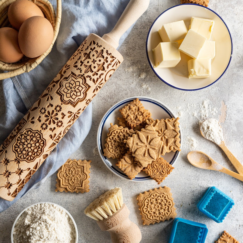 Engraved Rolling pin with Portuguese Tiles Pattern