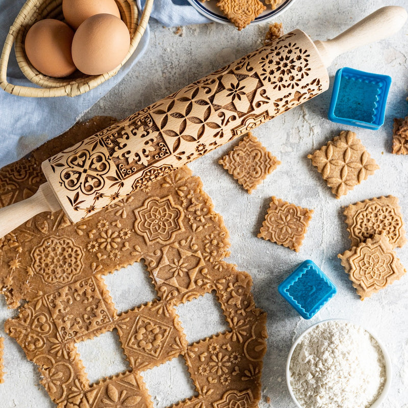 Engraved Rolling pin with Portuguese Tiles Pattern