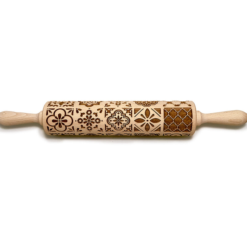 Engraved Rolling pin with Portuguese Tiles Pattern