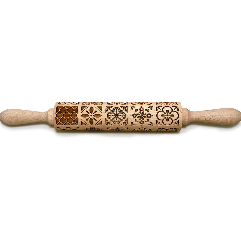 Engraved Rolling pin with Portuguese Tiles Pattern