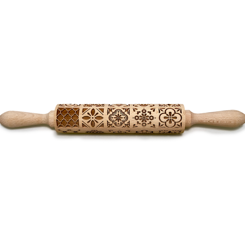 Engraved Rolling pin with Portuguese Tiles Pattern