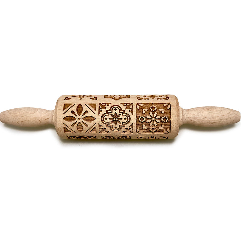 Engraved Rolling pin with Portuguese Tiles Pattern