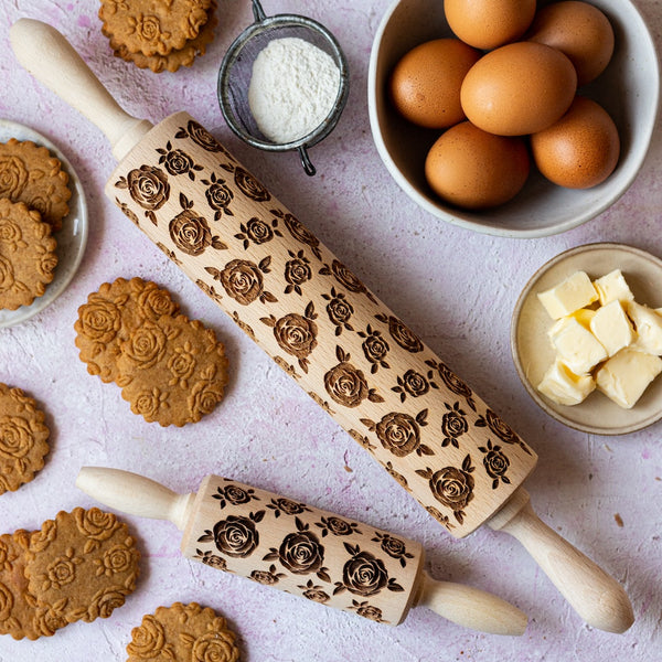 Engraved Rolling pin with Roses Pattern