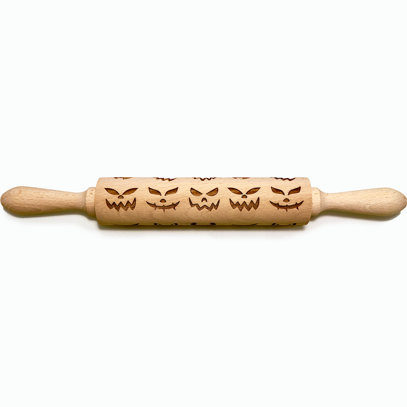 Engraved Rolling pin with Scary Faces Halloween Pattern