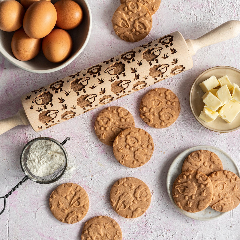 Engraved Rolling pin with Sheep Pattern