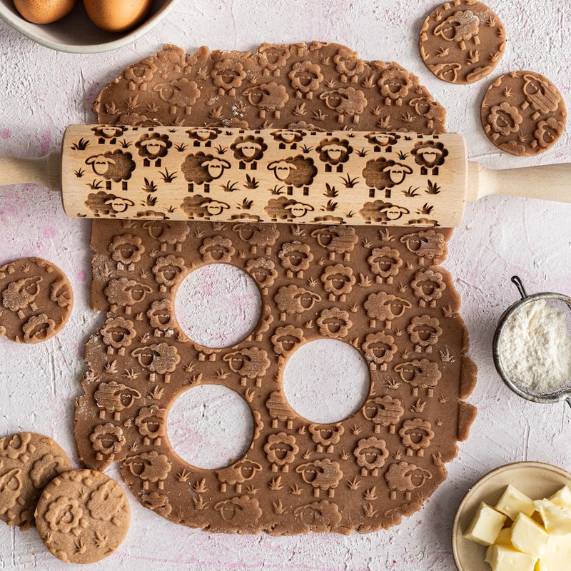 Engraved Rolling pin with Sheep Pattern