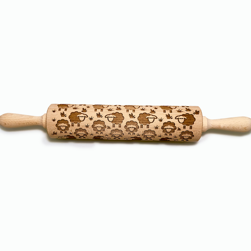 Engraved Rolling pin with Sheep Pattern