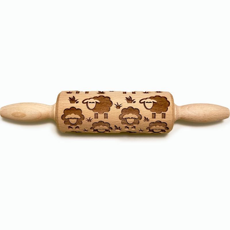 Engraved Rolling pin with Sheep Pattern