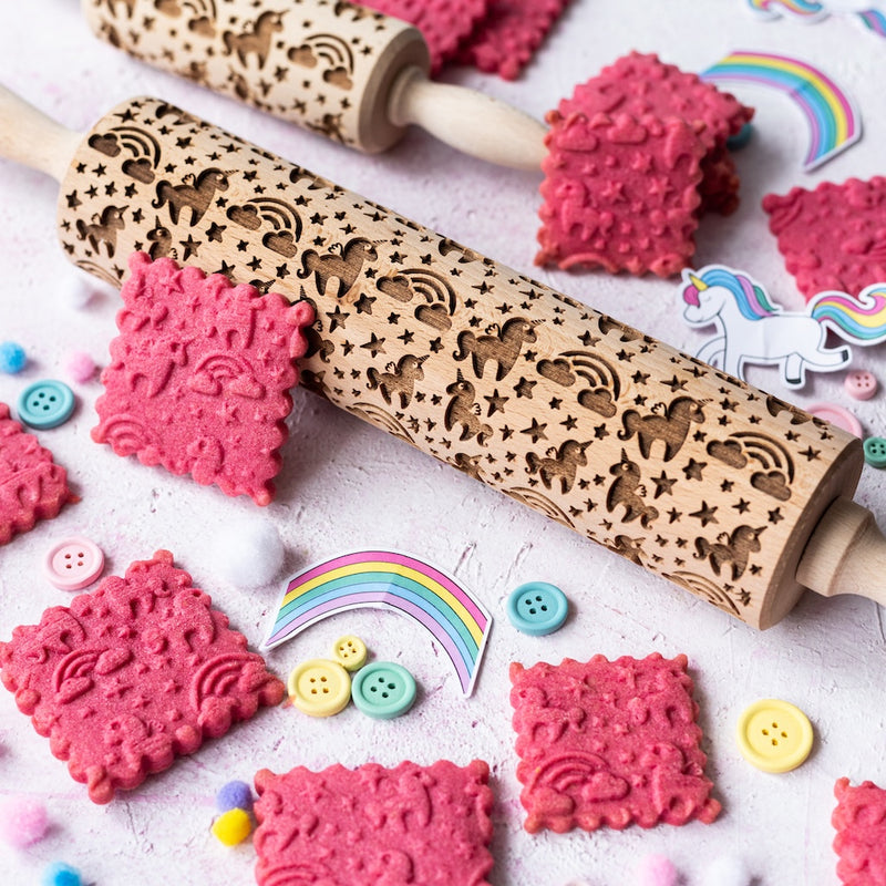 Engraved Rolling pin with Unicorn Pattern