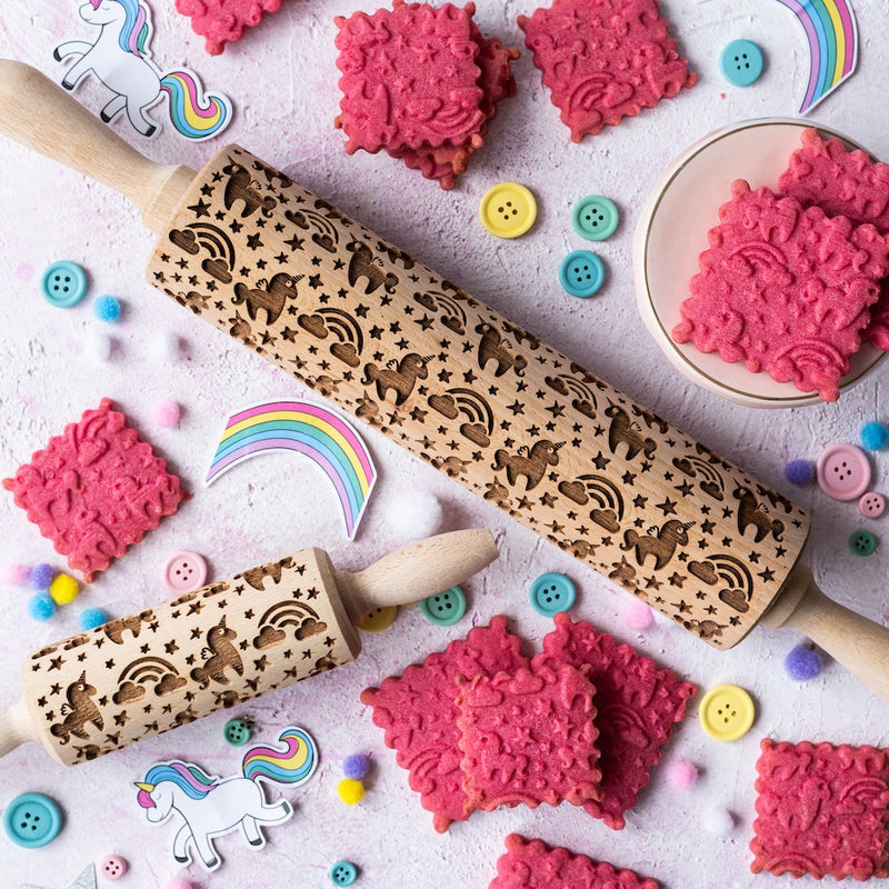 Engraved Rolling pin with Unicorn Pattern